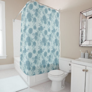 Elegant Retro Viburnum Floral Pattern Powder Blue  Shower Curtain