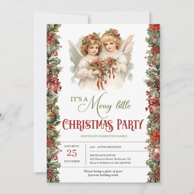 Elegant retro Victorian Angels Christmas party Invitation (Front)