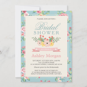 Elegant Retro Vintage Floral Decor Bridal Shower Invitation