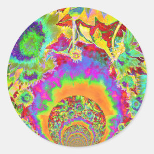 Elegant retro watercolor sunflower fields classic round sticker