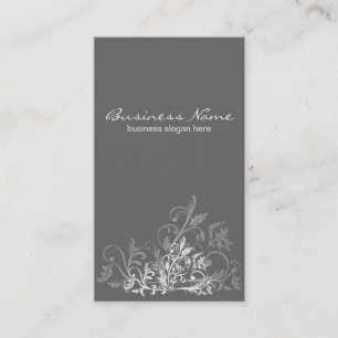 Elegant Retro White Flower Swirls Dark Grey Business Card