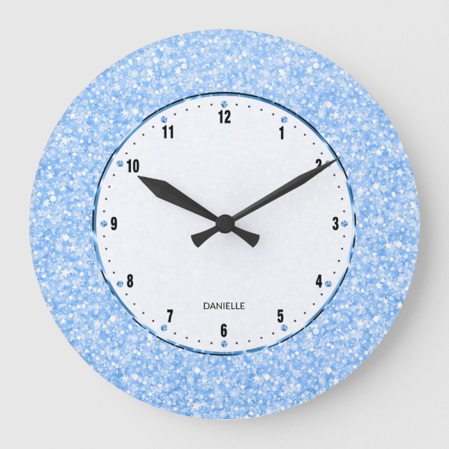 Elegant Retro White Glitter And Sparkles Large Clock (Front)