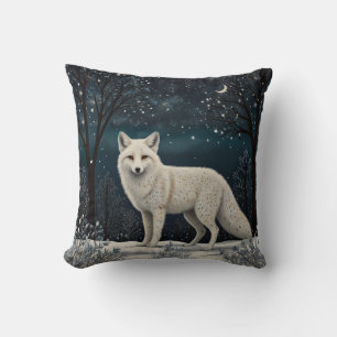 Elegant retro white winter fox cushion