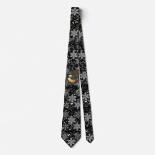 Elegant retro winter woodland bird snowflakes tie