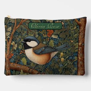 Elegant retro woodland bird accessory pouch