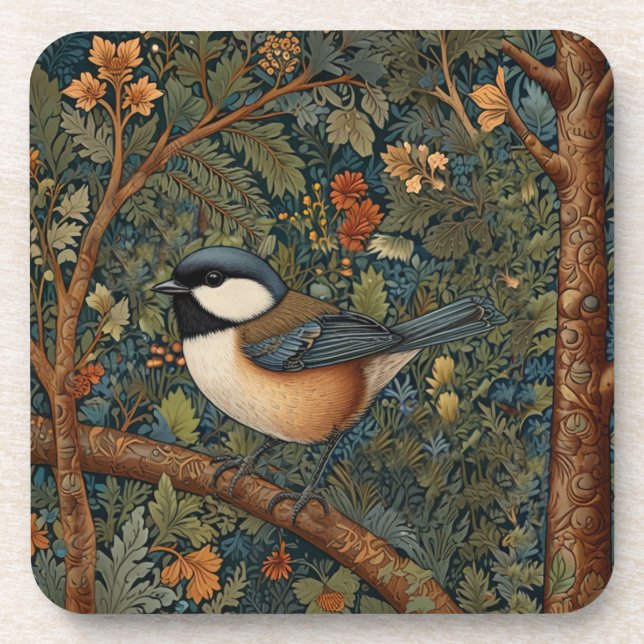 Elegant retro woodland bird  coaster (Front)