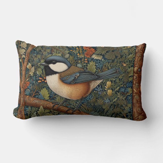 Elegant retro woodland bird  lumbar cushion (Front)