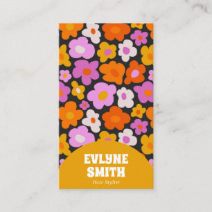 Elegant Retro Yellow QR Code Boho Groovy Floral Business Card
