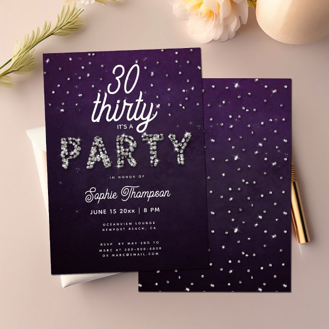 Elegant Rhinestones Glitter Purple 30th Birthday Invitation (Creator Uploaded)