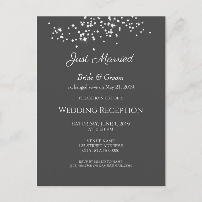 Elegant Rhinestones Wedding Reception Eloped Postcard (Front)