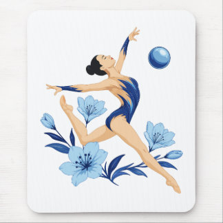 Elegant Rhythmic Gymnast with Blue Flowers Mouse Mat