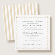 Elegant Ribbon Baby Shower Script Stripes Gold
