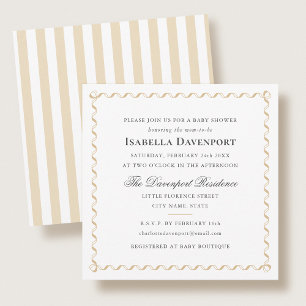Elegant Ribbon Baby Shower Script Stripes Gold Invitation