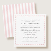 Elegant Ribbon Baby Shower Stripes Pink Square