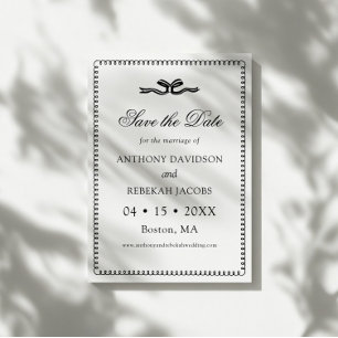 Elegant Ribbon Black & White Save the Date Card