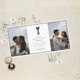 Elegant Ribbon Bow Black and White Wedding Thank You Card