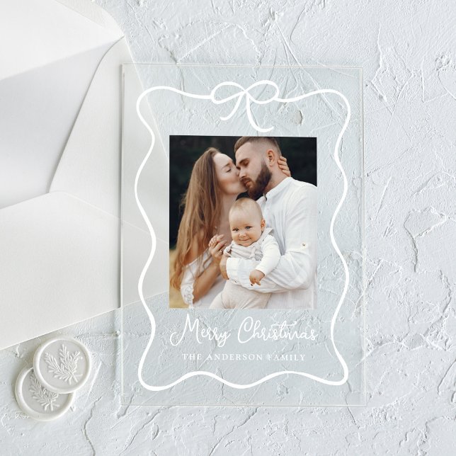 Elegant Ribbon Bow Photo Holiday Card Acrylic Invitations (Creator Uploaded)