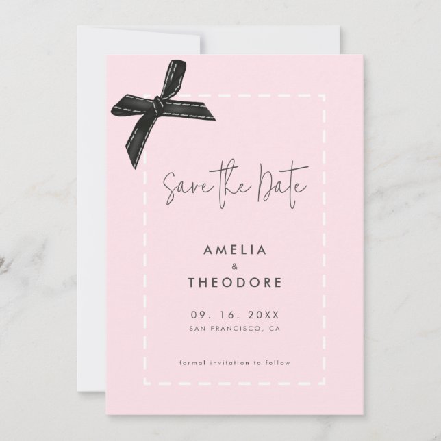 Elegant Ribbon Bow Wedding Save the Date Invitation (Front)