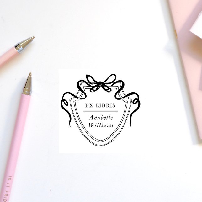 Elegant Ribbon Crest Vintage Ex Libris Book Rubber Stamp (Creator Uploaded)