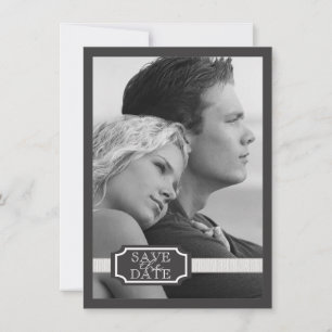 Elegant Ribbon Effect Black & White Save the Date