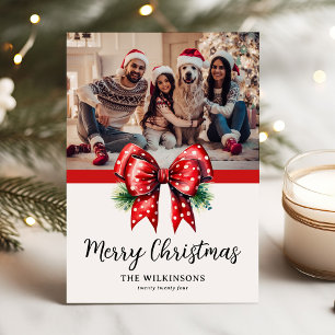 Elegant Ribbon Family Photo Christmas Holiday Card