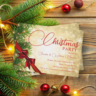 Elegant Ribbon & Pine Gold Xmas Holiday  Invitation