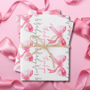 Elegant Ribbon Pink Bows and Baby Girl Baby Shower Wrapping Paper Sheet