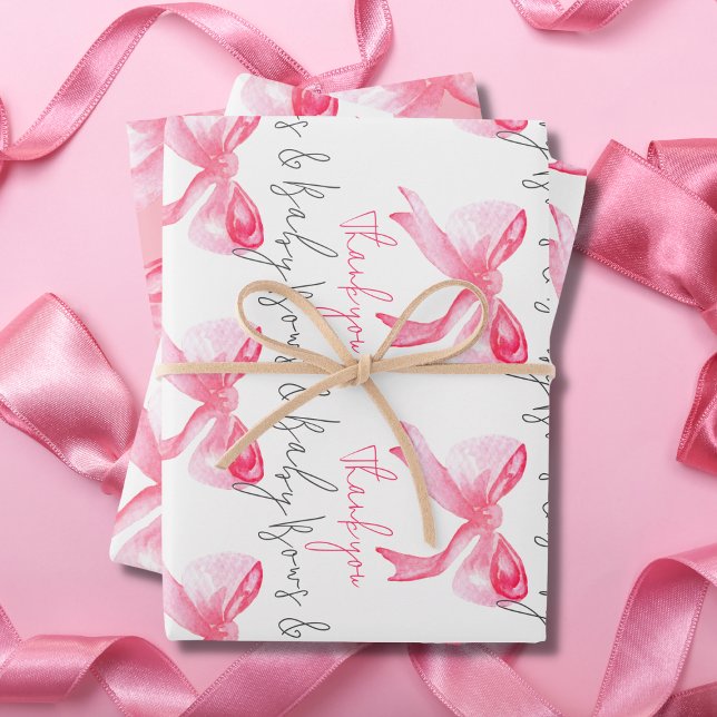 Elegant Ribbon Pink Bows and Baby Girl Baby Shower Wrapping Paper Sheet (Creator Uploaded)