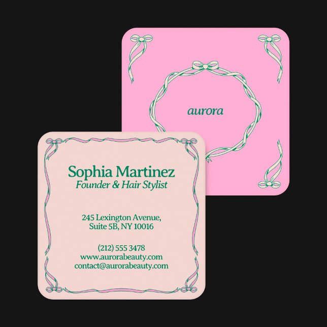 Elegant Ribbon Swirl Decorative Frame Square Business Card (Creator Uploaded)