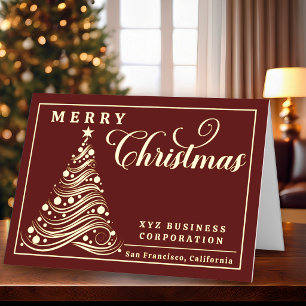 Elegant Ribbon Tree Merry Christmas Business Foil Holiday Card