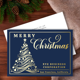 Elegant Ribbon Tree Merry Christmas Business Foil Holiday Card