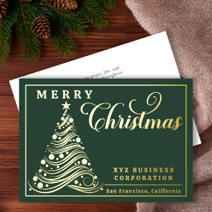 Elegant Ribbon Tree Merry Christmas Business Foil Holiday Card