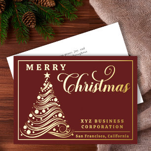 Elegant Ribbon Tree Merry Christmas Business Foil Holiday Card