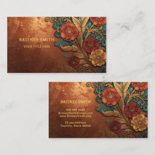 Elegant Rich Copper Patina Metallic gold floral Business Card