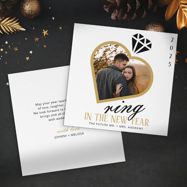 Elegant Ring in the New Year Engagement Christmas Holiday Card (Creator Uploaded)