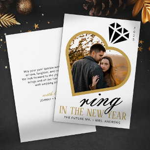 Elegant Ring in the New Year Engagement Christmas Holiday Card