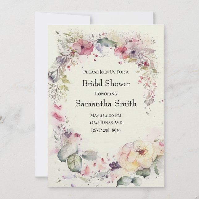 Elegant Ring of Flowers Water Colour Bridal Shower Invitation (Front)