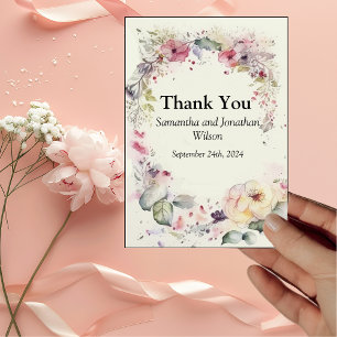 Elegant Ring of Flowers Water Colour Thank You Car Card