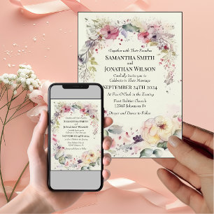 Elegant Ring of Flowers Water Colour Wedding  Invitation
