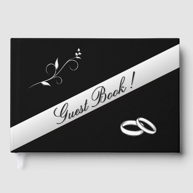 Elegant Rings Black and White Wedding Guest Book (Front)