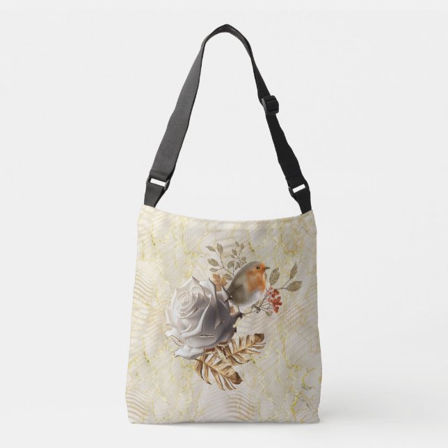 Elegant Ripple Cream & Gold  Crossbody Bag (Front)