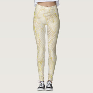 Elegant Ripple Cream & Gold  Leggings