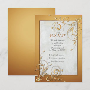 Elegant Ripple Cream & Gold RSVP Card