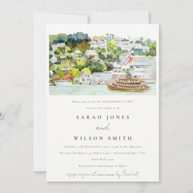 Elegant River Cruise Country Landscape Engagement Invitation (Front)