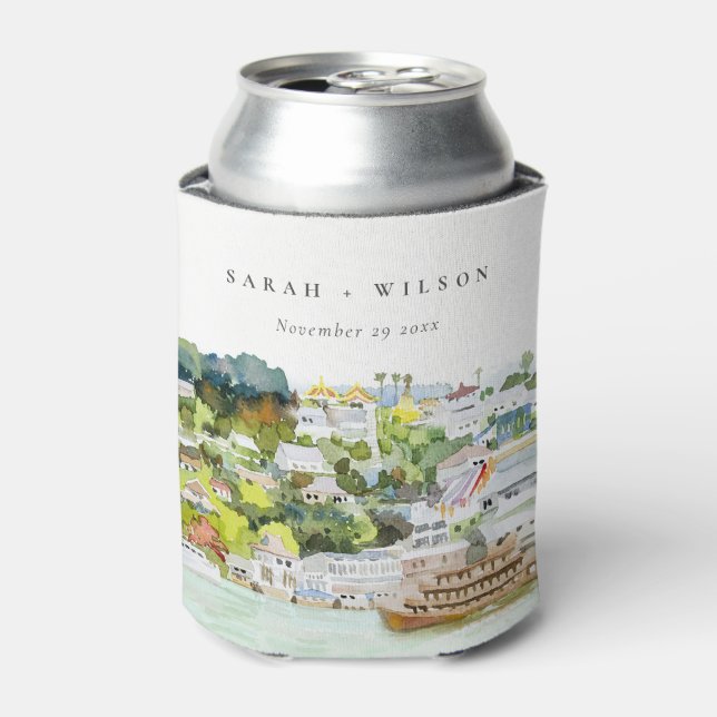 Elegant River Cruise Country Landscape Wedding Can Cooler (Can Front)