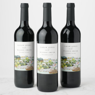Elegant River Cruise Country Landscape Wedding Wine Label