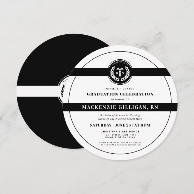 Elegant RN Nursing School Graduation Modern Invitation (Front/Back)