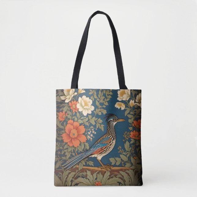 Elegant Roadrunner Bird William Morris Inspired Tote Bag (Front)