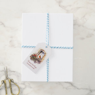 Elegant Robin on The Ledge of an Arched Window  Gift Tags