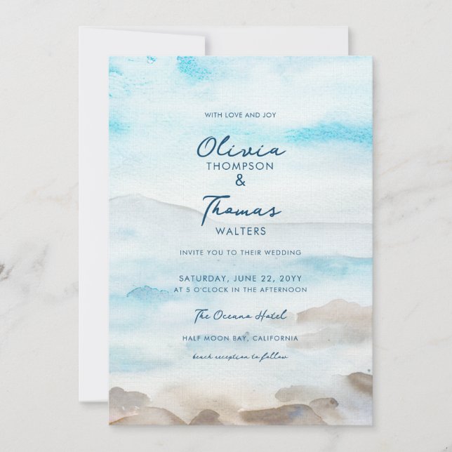 Elegant Rocky Coast Mist Ocean Sea Beach Wedding Invitation (Front)